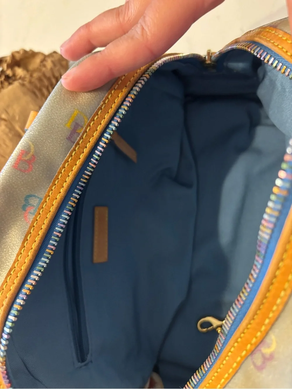 Vintage Y2K “IT” Bag-Dooney & Bourke Multicolor Logo Dome Satchel in Tan Trim